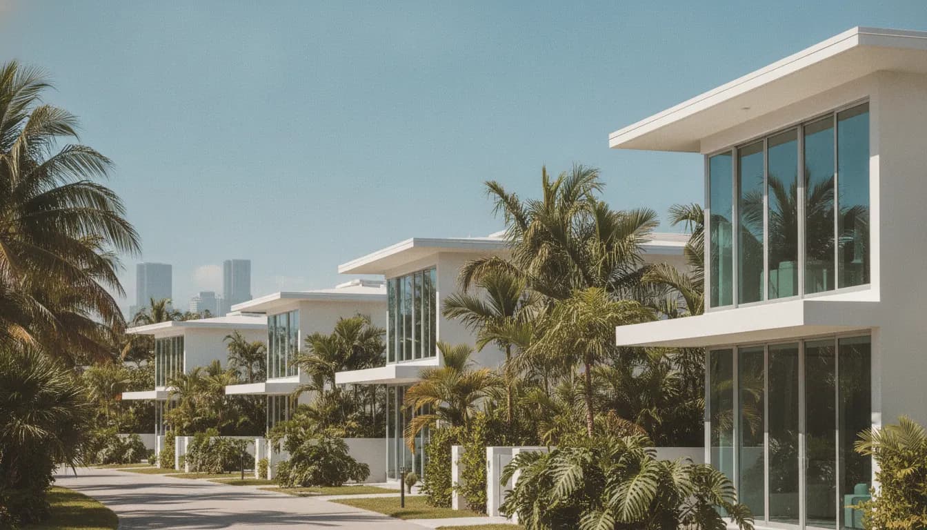Modern Miami residential neighborhood with tropical landscaping